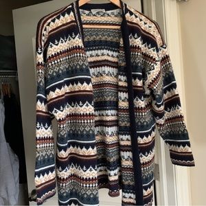 Fair Isle Grandpa Sweater Cardigan with Metal Claps